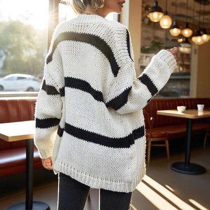 Damen Grobstrickjacke mit modischen Streifen Merchesia