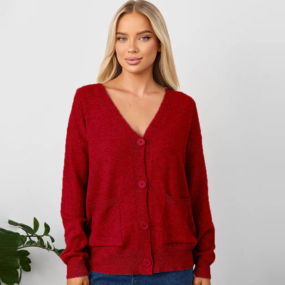 Damen Kuscheliger Cardigan mit V-Ausschnitt und praktischen Taschen Merchesia