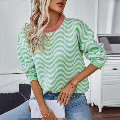 Damen gemütlicher Pullover mit modernen Wellenmustern und minimalistischer Passform Merchesia