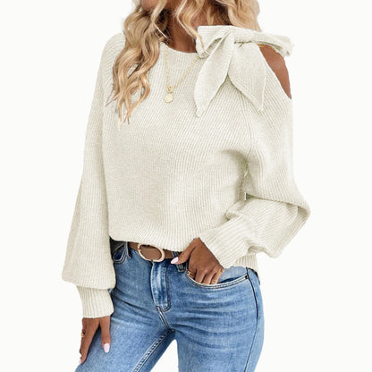 Damen lässiger Pullover mit besonderem Schulterdesign Merchesia