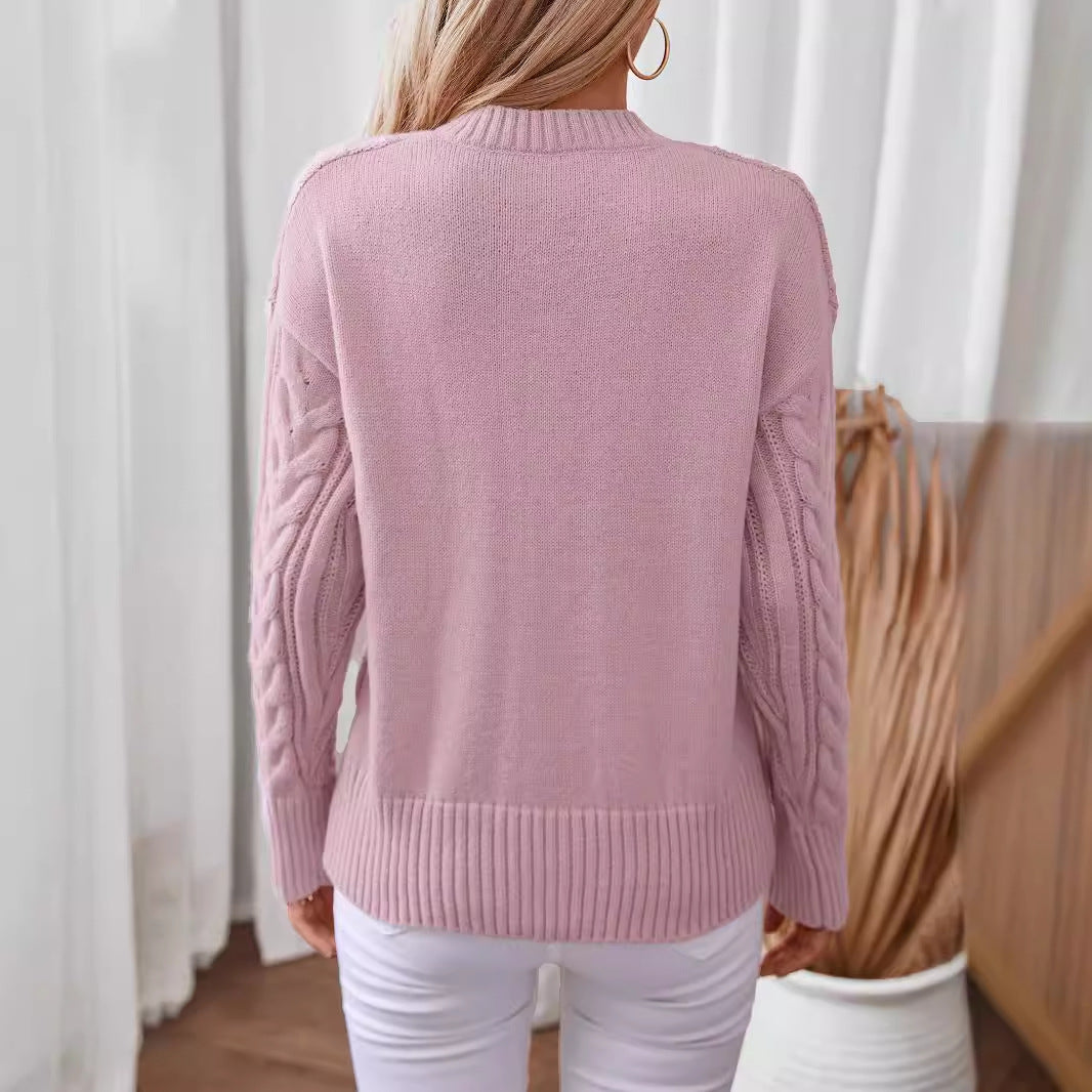 Damen modischer Strickpullover mit tiefem V-Ausschnitt und Zopfmuster Merchesia