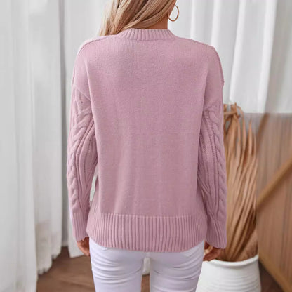 Damen modischer Strickpullover mit tiefem V-Ausschnitt und Zopfmuster Merchesia