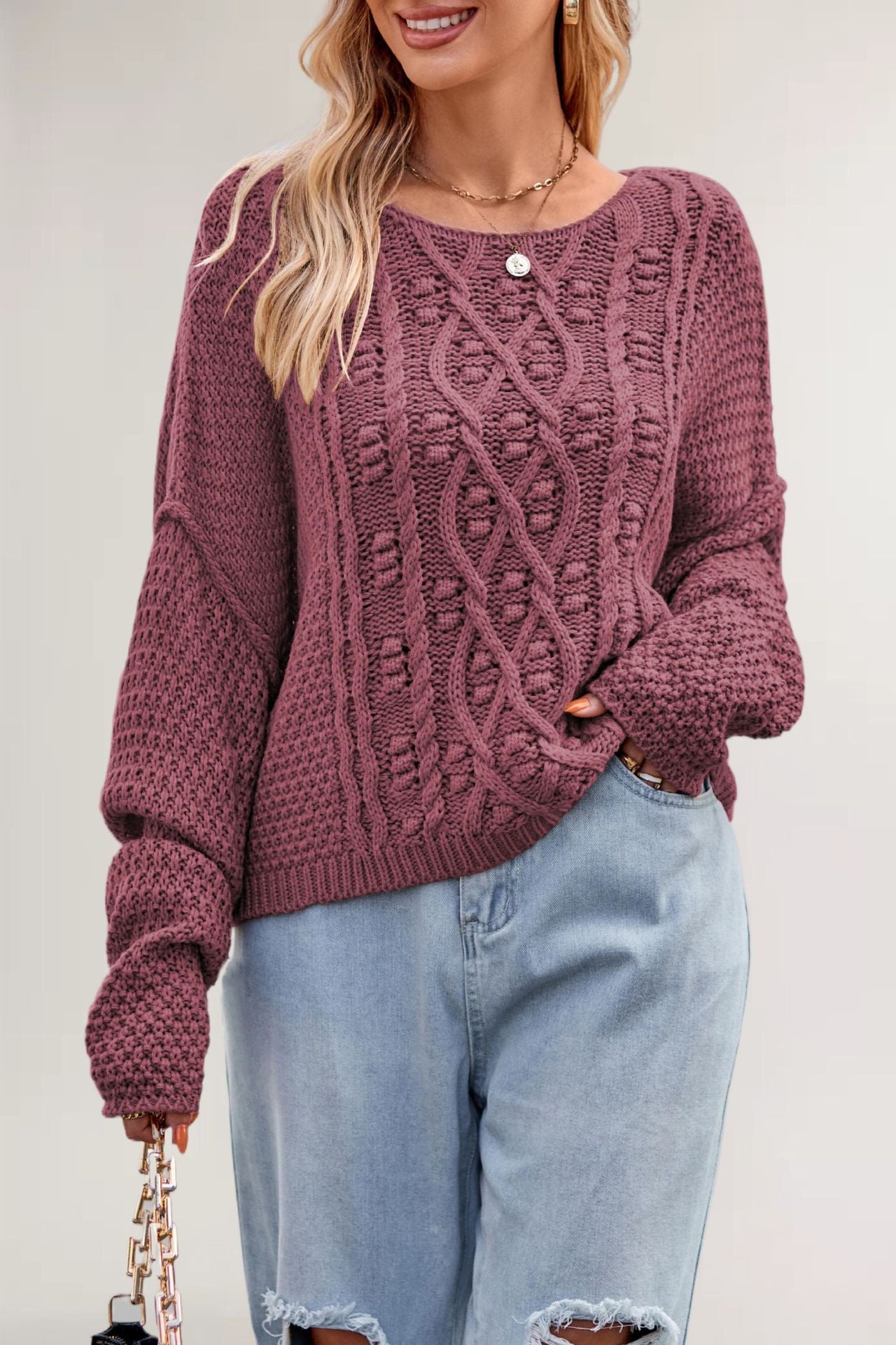 Damen Strickpullover mit strukturiertem Zopfmuster Merchesia