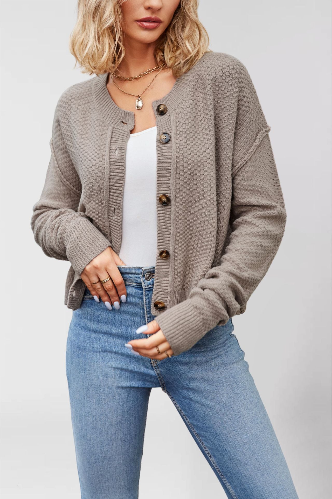 Damen Strickjacke mit Knopfleiste und strukturierter Oberfläche Merchesia
