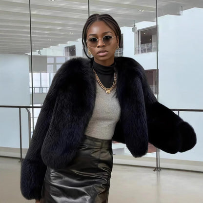 Damen Fleece Kunstpelzmantel Merchesia