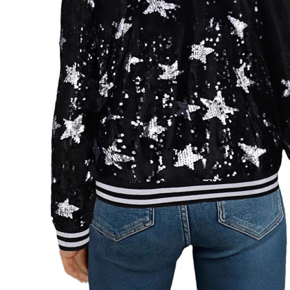 Damen Glitzernde Bomberjacke mit Sternen-Motiv Merchesia