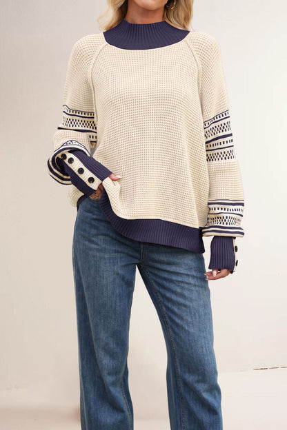 Damen Strickpullover mit modernem Strukturdesign und Knopfdetails Merchesia