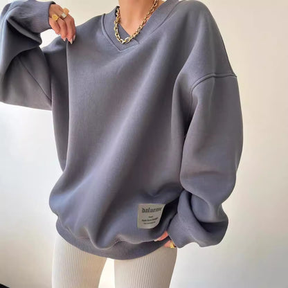 Damen Oversize Sweatshirt mit V-Ausschnitt und gemütlichem Schnitt Merchesia