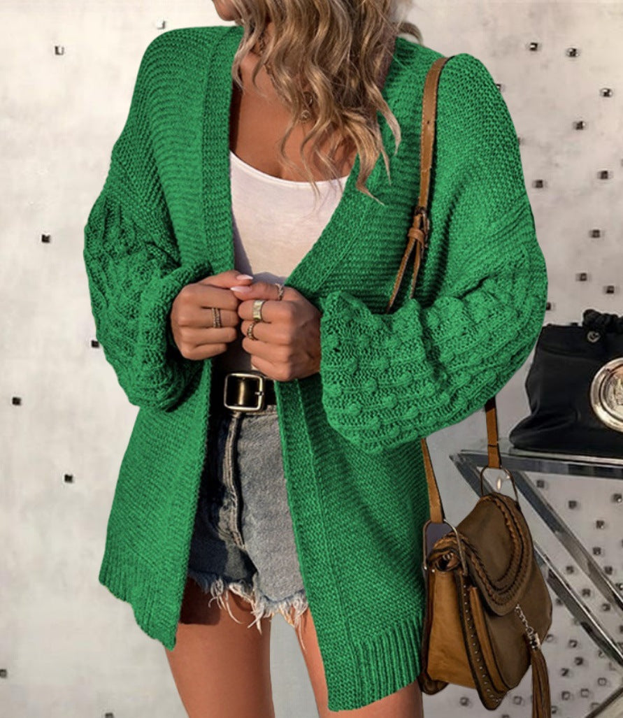 Damen lockerer Strickcardigan mit strukturierten Ärmeln und offenem Schnitt Merchesia