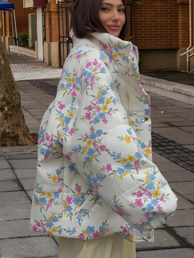 Damen Freizeitjacke mit floralem Muster und voluminösen Ärmeln Merchesia