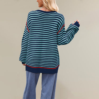 Damen gestreifter Pullover mit weichem Stoff und lässigem Schnitt Merchesia