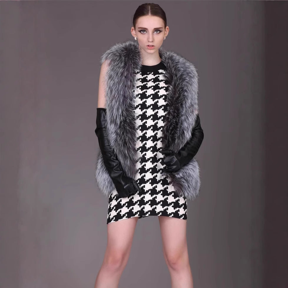 Damen Luxuriöse Kunstpelz-Weste mit breitem Kragen Merchesia