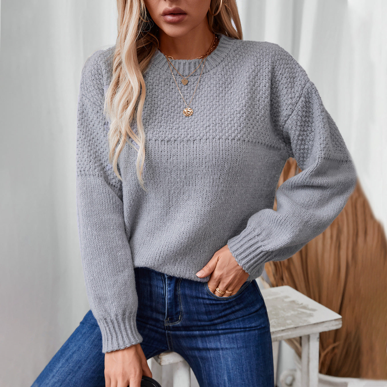 Damen modischer Strickpullover mit strukturiertem Design und lässigem Schnitt Merchesia
