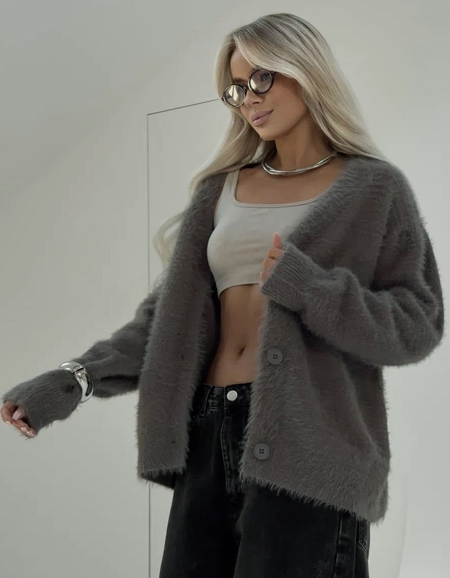 Damen Kuscheliger Strick-Cardigan mit Knopfleiste und feiner Textur Merchesia