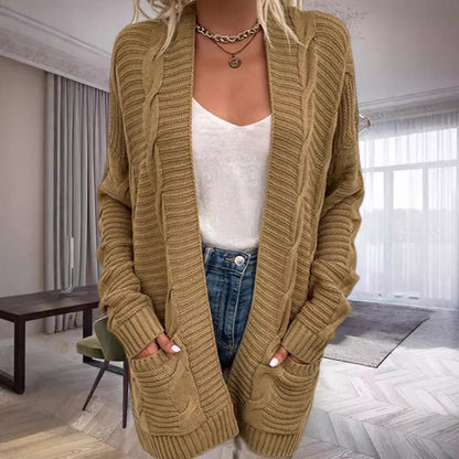 Damen Grobstrickcardigan mit seitlichen Taschen und feinem Muster Merchesia