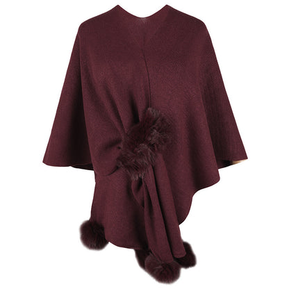 Damen eleganter Poncho mit luxuriösem Kunstfellbesatz Merchesia