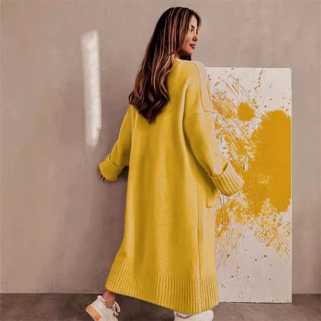 Damen Langer Strickcardigan mit praktischen Taschen und lässigem Schnitt Merchesia