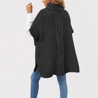 Damen Strickponcho mit hohen Kragen und Kabelmuster Merchesia
