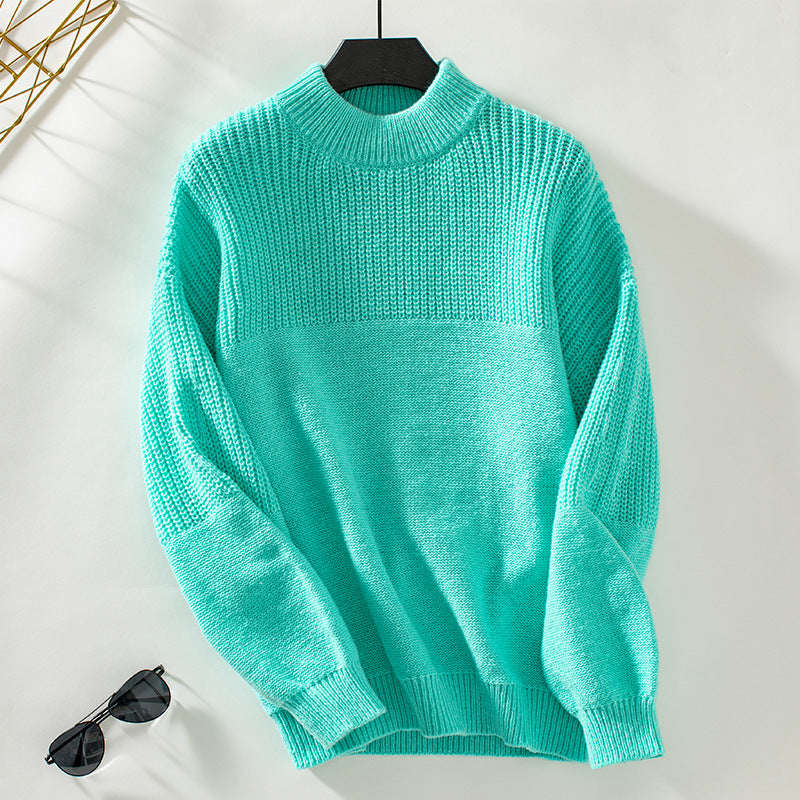 Damen lässiger Pullover mit hohem Kragen und modernem Strukturstrick Merchesia