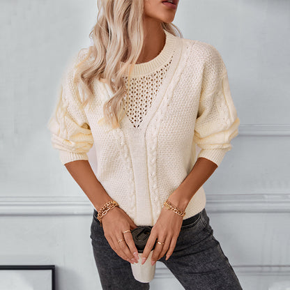 Damen Strickpullover mit modernem V-Ausschnitt und Zopfdesign Merchesia
