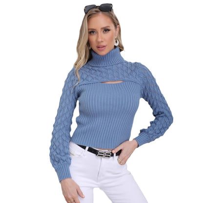 Damen Strickpullover mit modischen Ausschnitten und strukturierten Ärmeln Merchesia