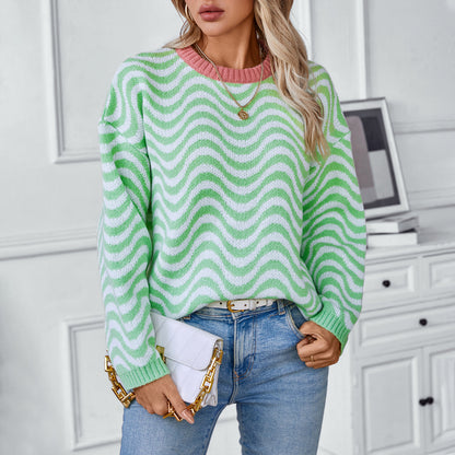 Damen gemütlicher Pullover mit modernen Wellenmustern und minimalistischer Passform Merchesia