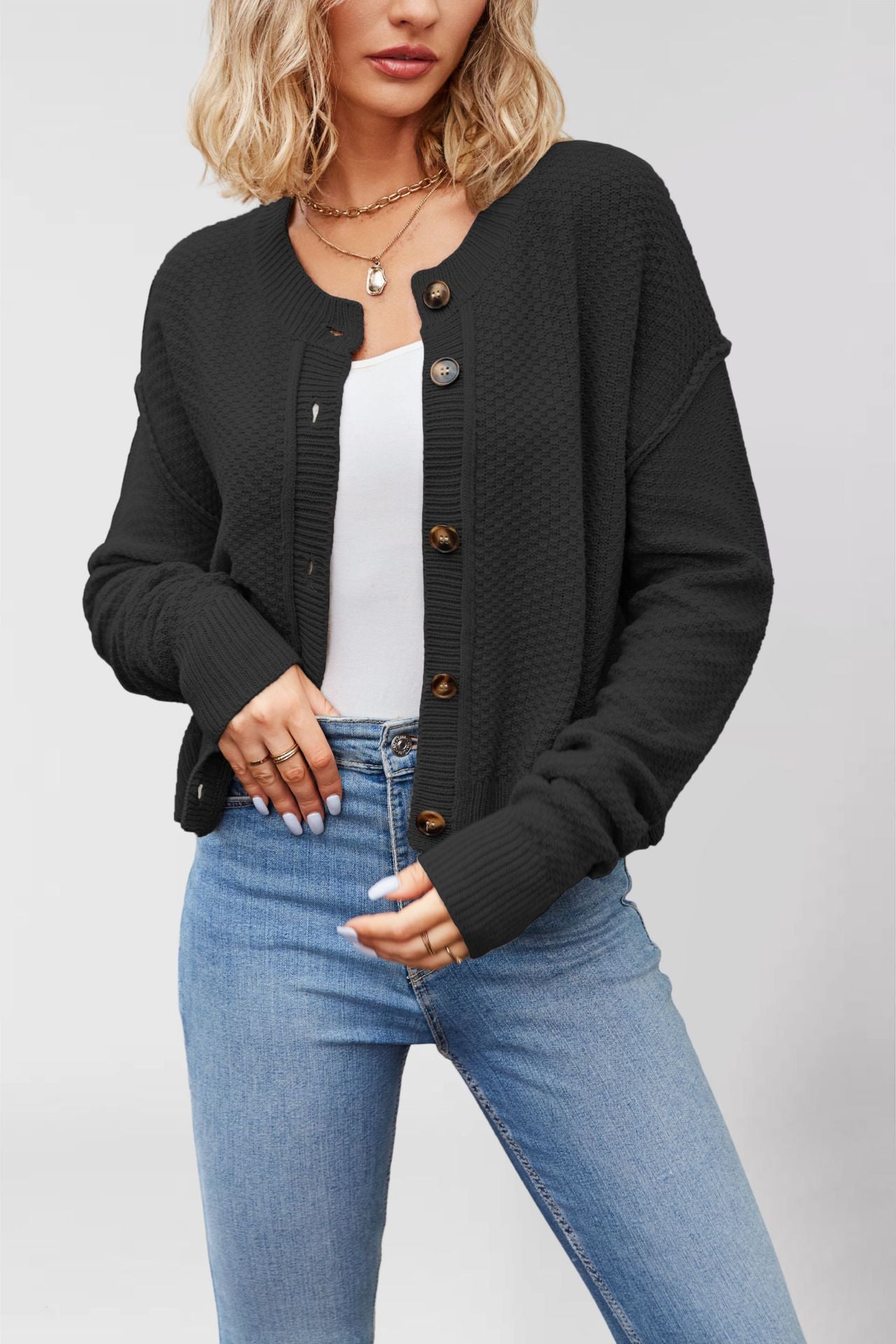 Damen Strickjacke mit Knopfleiste und strukturierter Oberfläche Merchesia