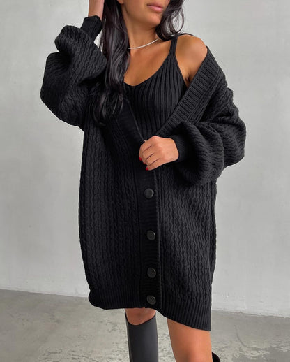 Damen Großer Strickcardigan mit Knopfleiste und Ballonärmeln Merchesia