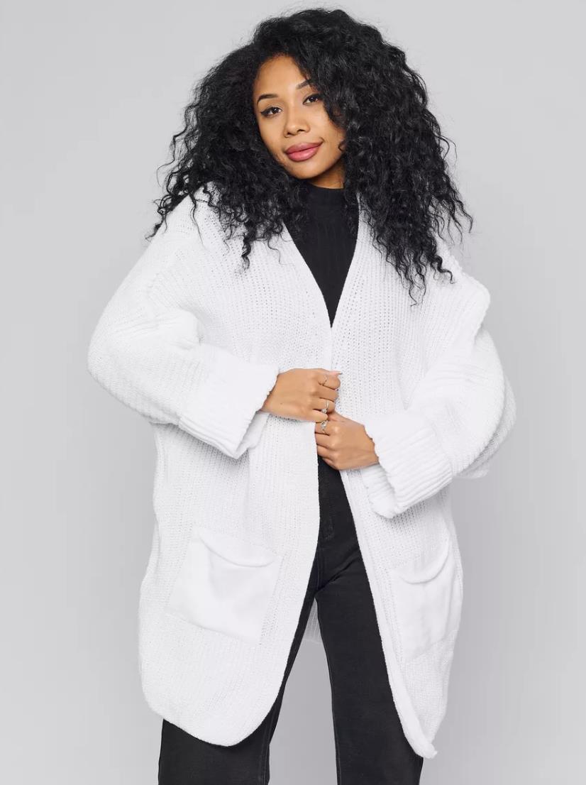 Damen Oversized Strickjacke mit großen Taschen und bequemen Rippenärmeln Merchesia