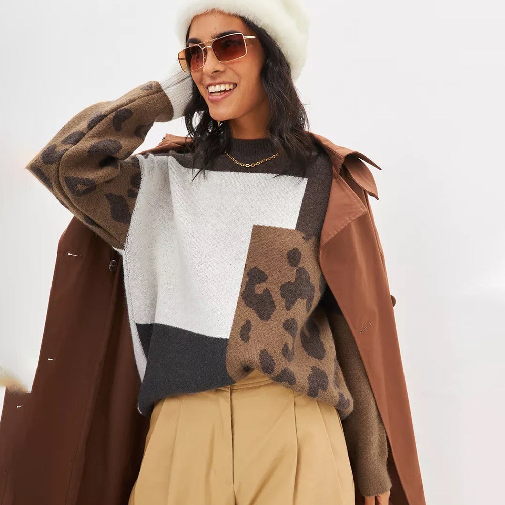 Damen Modischer Pullover mit graphischem Muster und angeschnittenen Ärmeln Merchesia