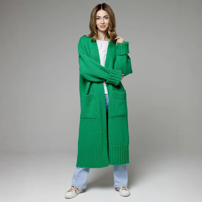 Damen Langer Strickmantel mit praktischen Taschen und strukturiertem Design Merchesia