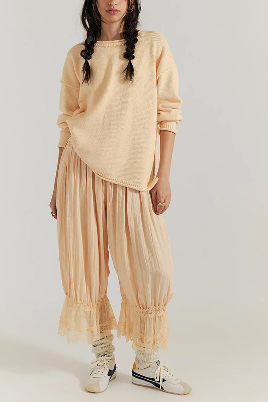 Damen lässiger Strickpullover mit weiten Ärmeln und Rippenstruktur Merchesia