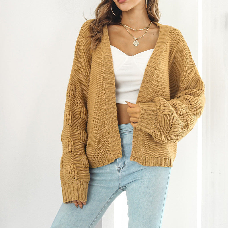 Damen Großer Strickcardigan mit voluminösen Ärmeln und modernen Mustern Merchesia