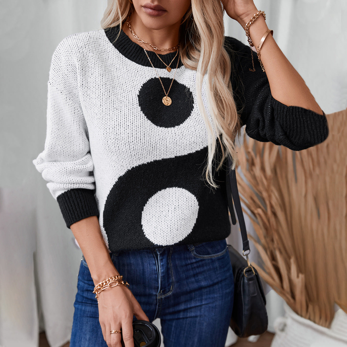 Damen modischer Pullover mit Yin-Yang-Motiv Merchesia