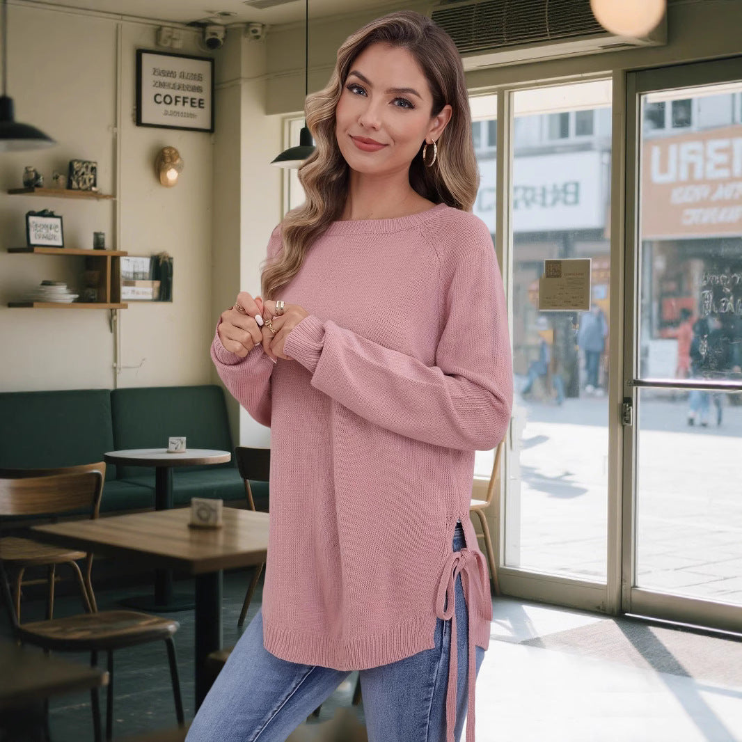 Damen modischer Pullover mit seitlichen Bindebändern Merchesia