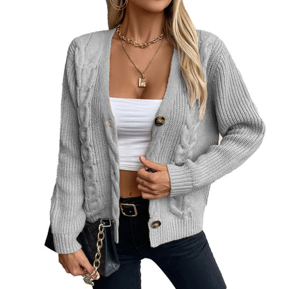 Damen Strickjacke mit Zopfmuster und Knopfdetails Merchesia