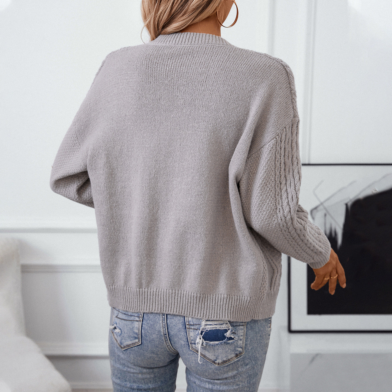 Damen Strickjacke mit dekorativer Struktur und Knöpfen Merchesia