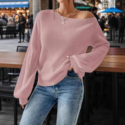 Damen lässiger Pullover mit asymmetrischem Schnitt und überschnittenen Schultern Merchesia