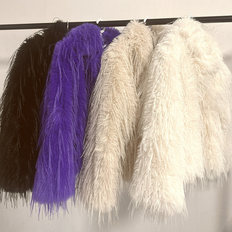 Damen Eleganter Kunstfellblazer mit breitem Kragen Merchesia