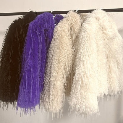 Damen Eleganter Kunstfellblazer mit breitem Kragen Merchesia