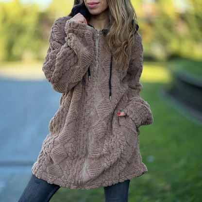 Damen Übergroße Fleecejacke mit Kapuze und Reißverschluss Merchesia