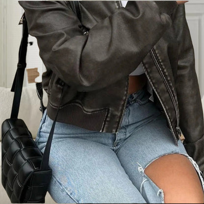 Damen hochwertige und stilvolle Kunstlederjacke Merchesia