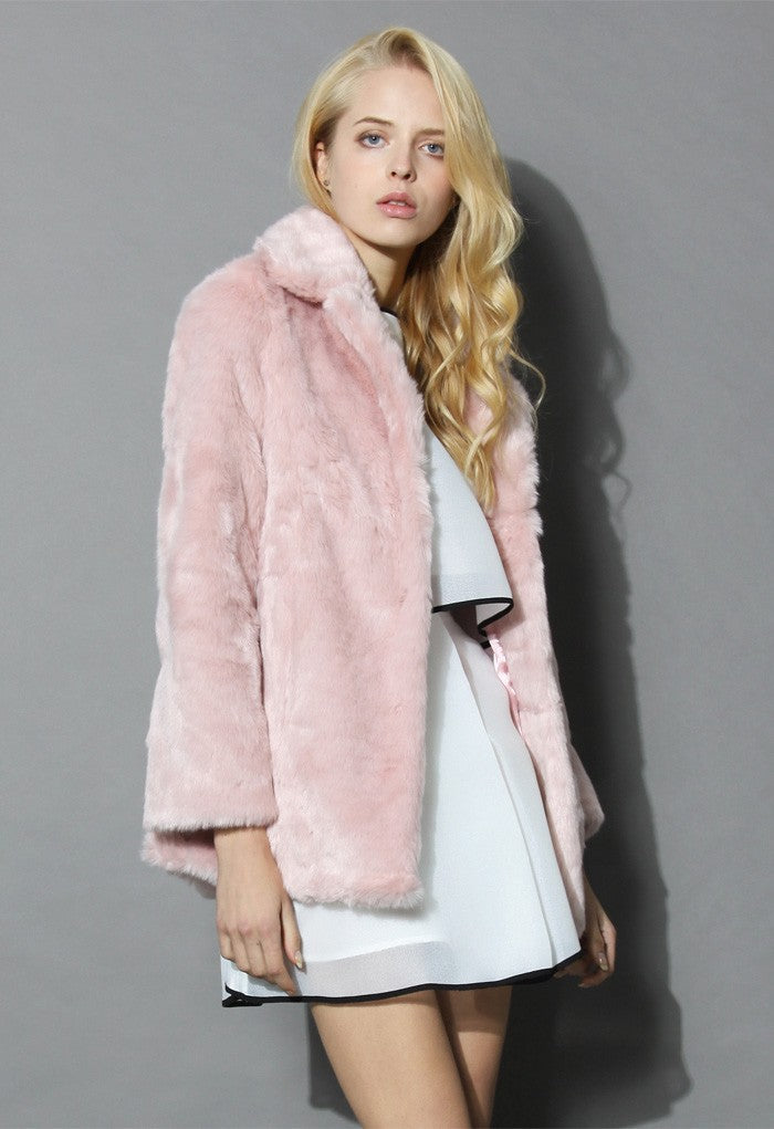 Damen Flauschige Kunstpelzjacke mit elegantem Revers Merchesia