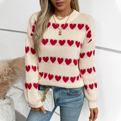 Damen kuscheliger Pullover mit Herzchenmuster Merchesia