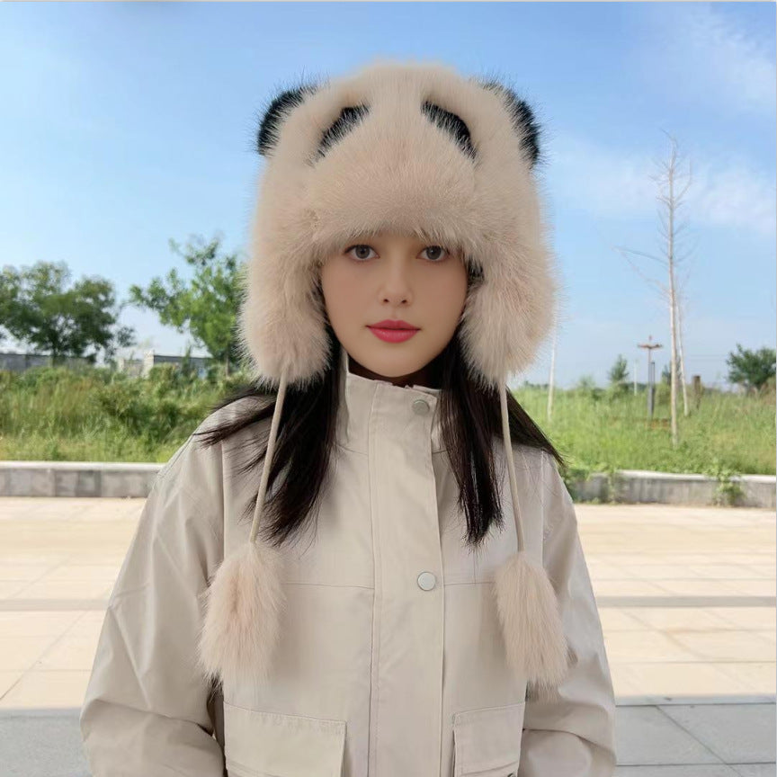 Damen Kuscheliger Panda-Mütze mit trendigen Ohren Merchesia