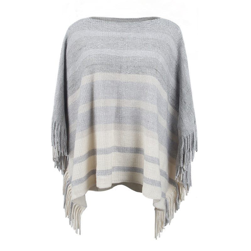 Damen eleganter Poncho mit strukturiertem Design und fransigen Details Merchesia