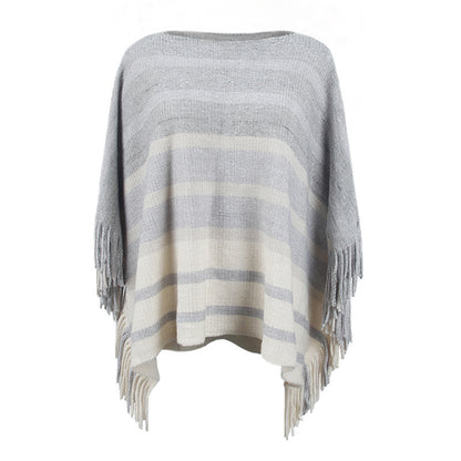 Damen eleganter Poncho mit strukturiertem Design und fransigen Details Merchesia