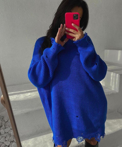 Damen Großer Strickpullover mit distressed Saum Merchesia