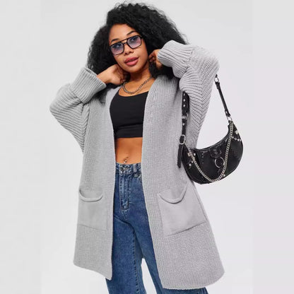 Damen Oversized Strickjacke mit großen Taschen und bequemen Rippenärmeln Merchesia