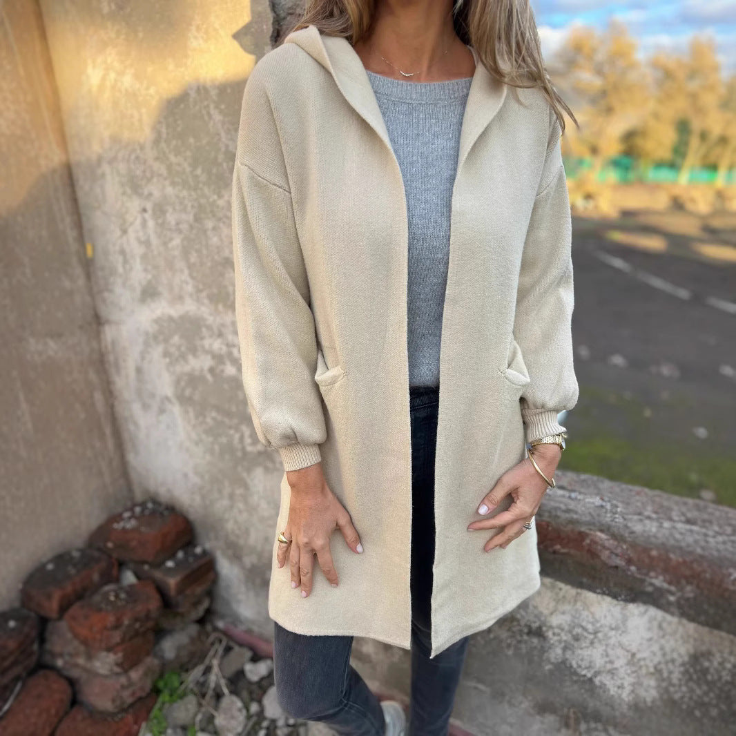 Damen Langärmlige Strickjacke mit Kapuze Merchesia